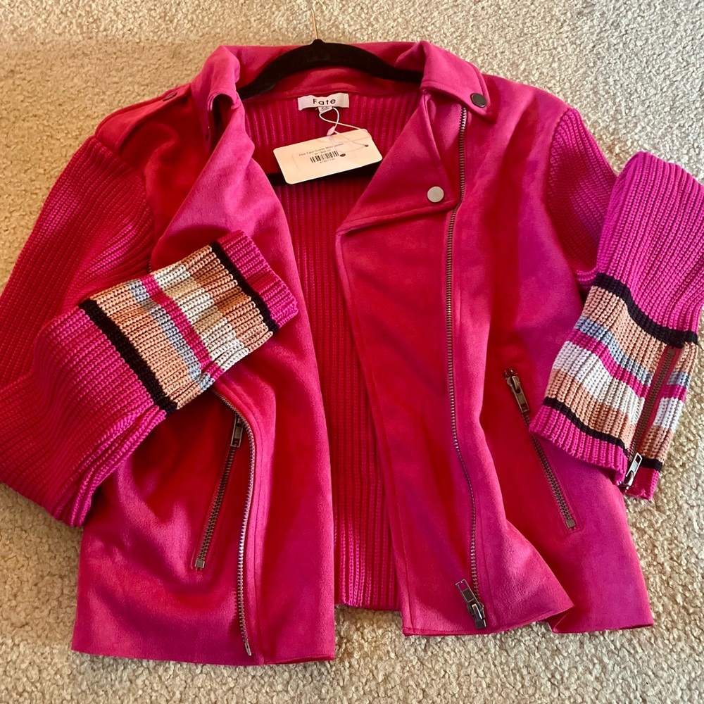 🌺HP🌺 Pink Faux Suede Moto Jacket Sz M